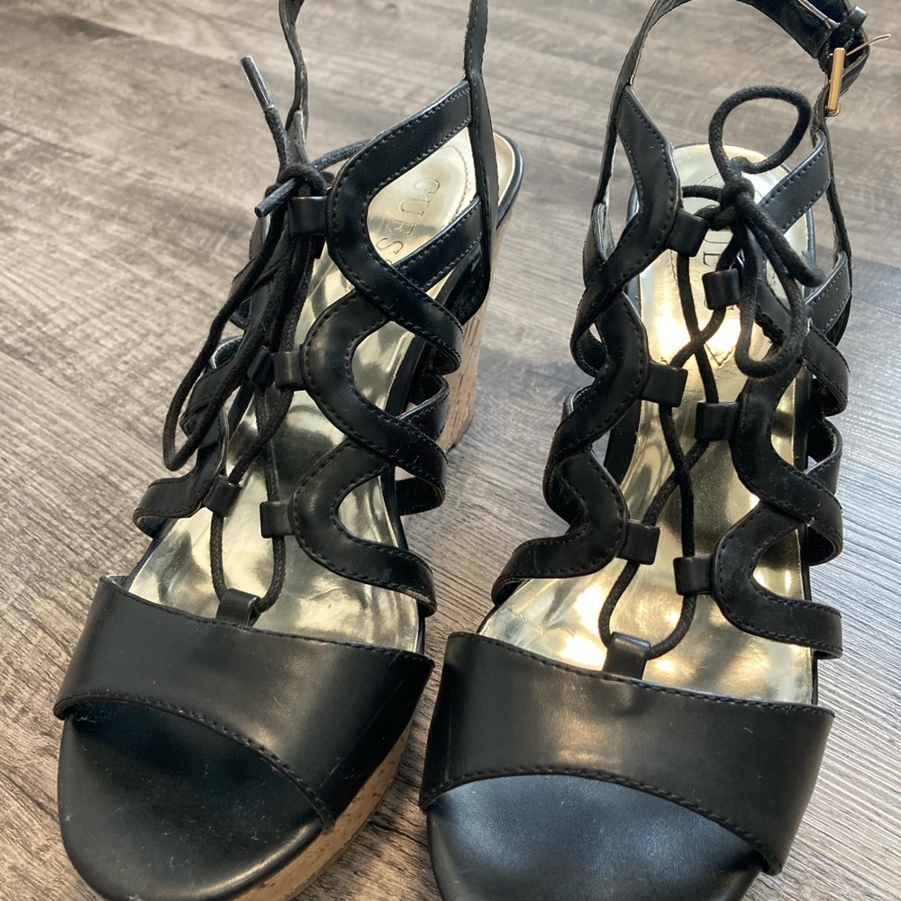 GUESS Strappy Wedges in Black